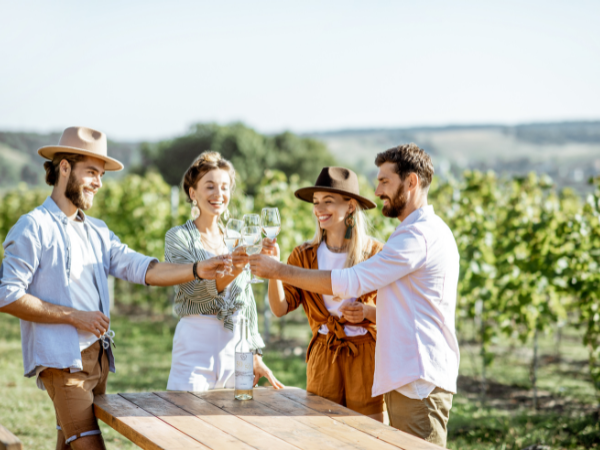 Apéro entre amis dans les vignes